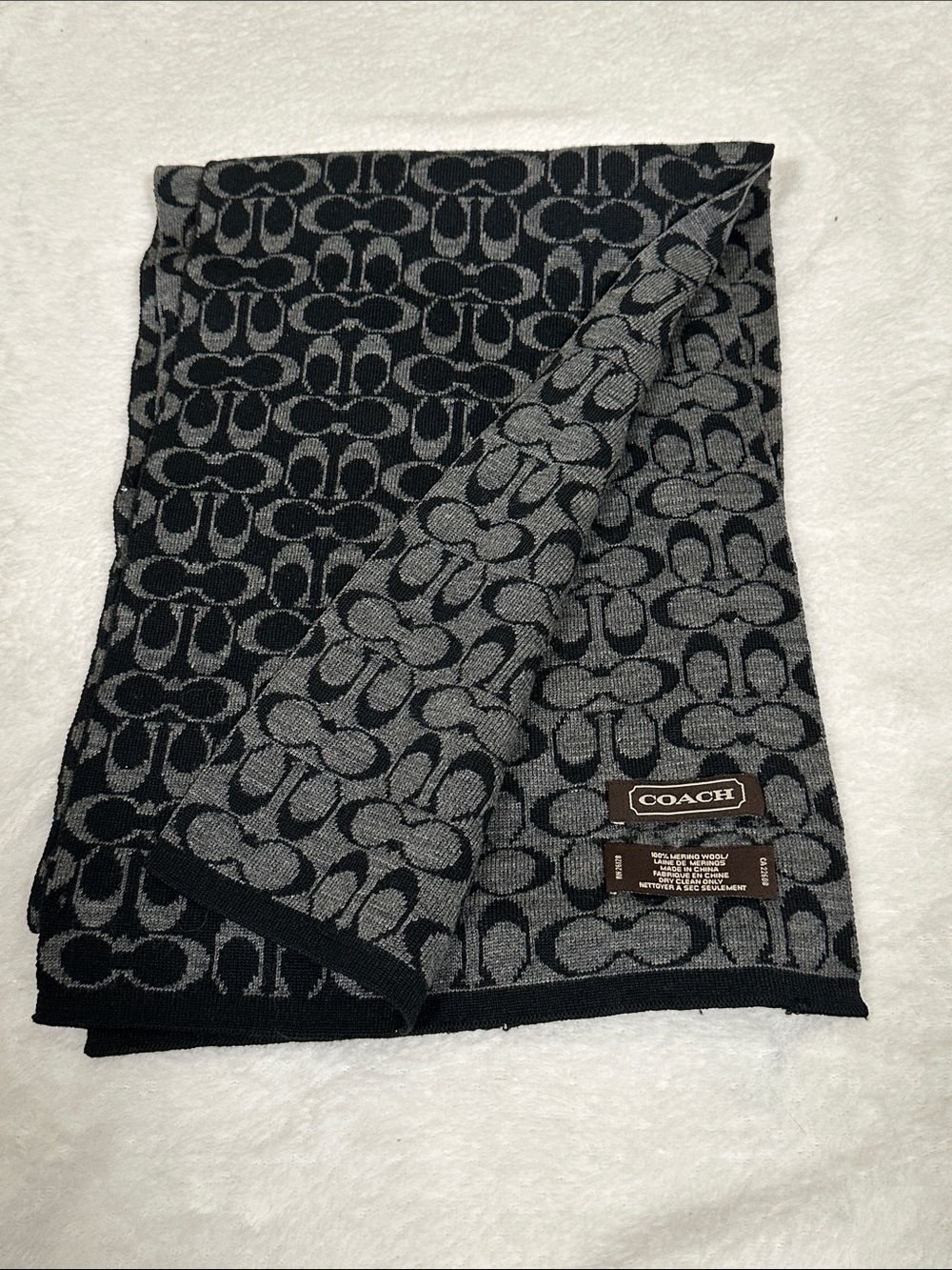 Coach Reversible Logo Merino Wool Scarf in Black & Gray!